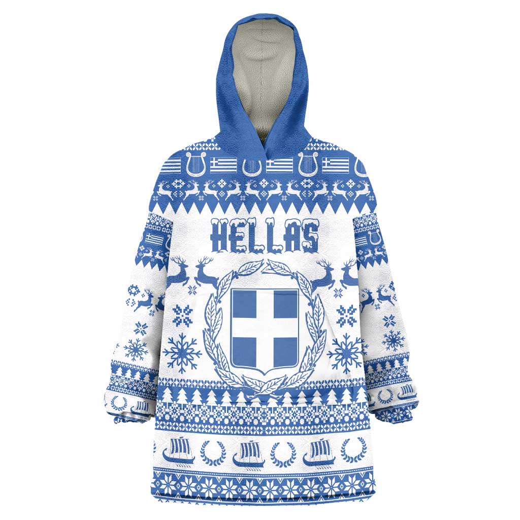 Personalized Christmas Greece Coat Of Arms Wearable Blanket Hoodie Hellas Kala Christougena - Wonder Print Shop