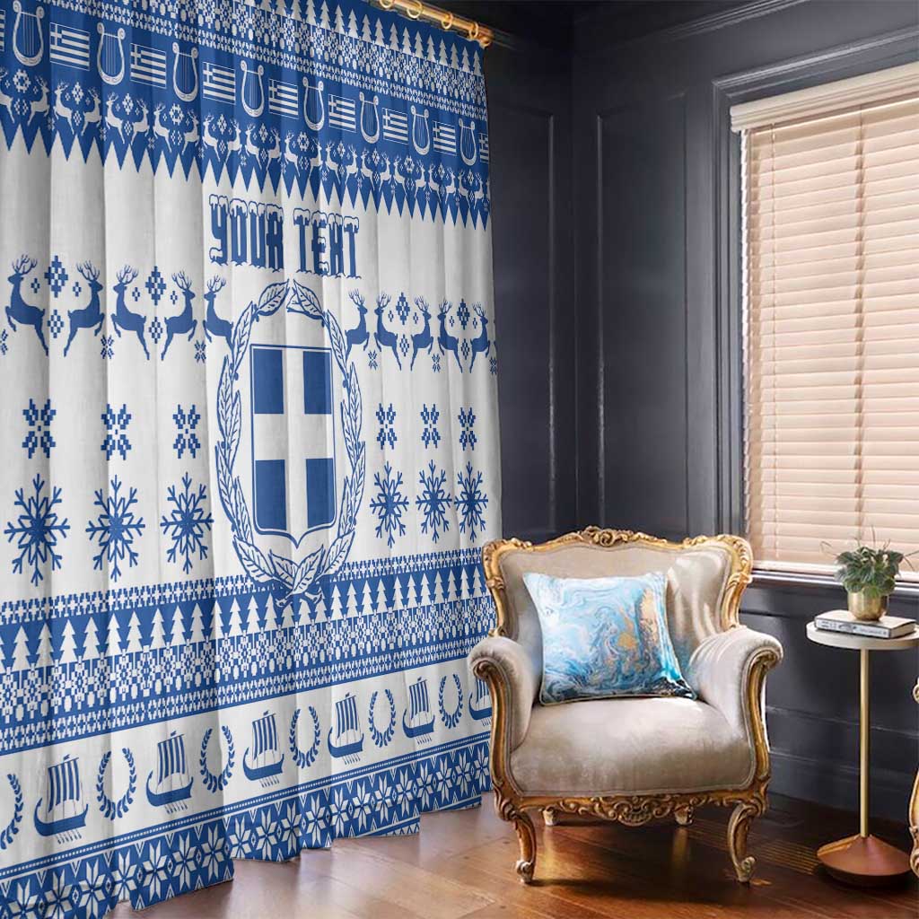 Personalized Christmas Greece Coat Of Arms Window Curtain Hellas Kala Christougena - Wonder Print Shop