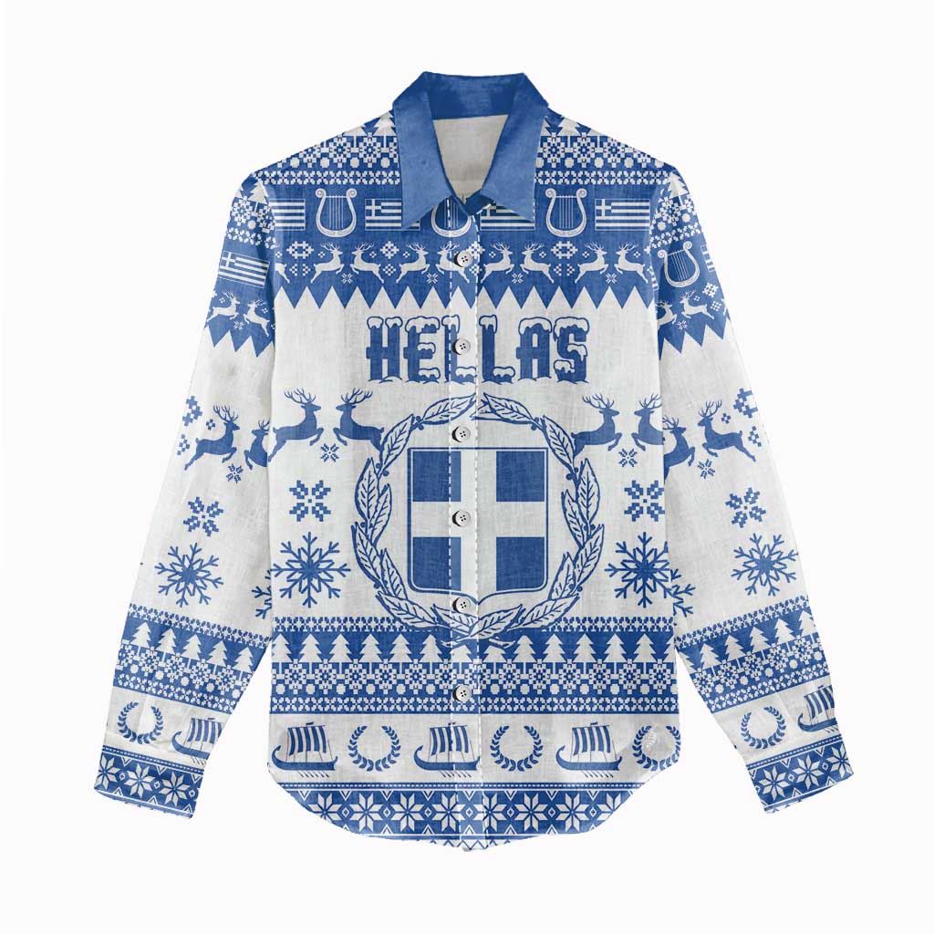 Personalized Christmas Greece Coat Of Arms Women Casual Shirt Hellas Kala Christougena - Wonder Print Shop
