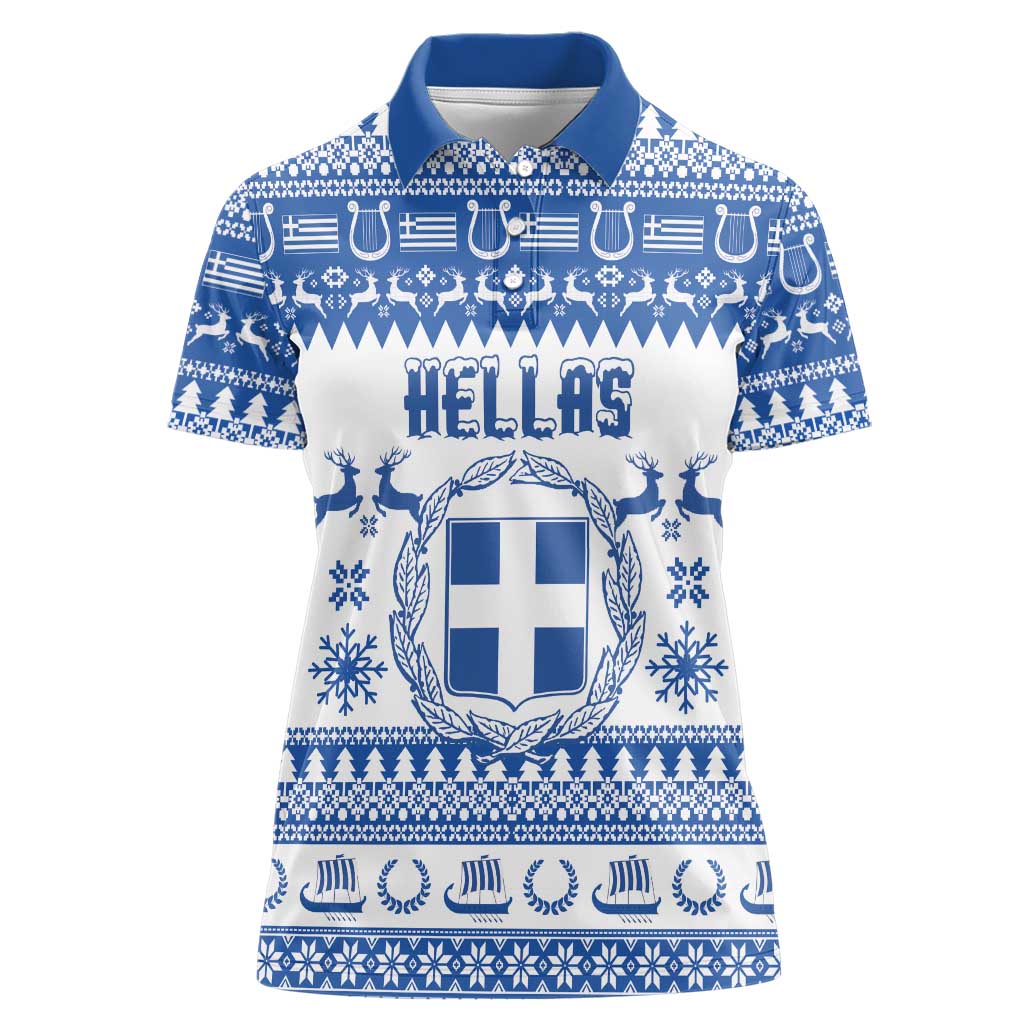 Personalized Christmas Greece Coat Of Arms Women Polo Shirt Hellas Kala Christougena - Wonder Print Shop