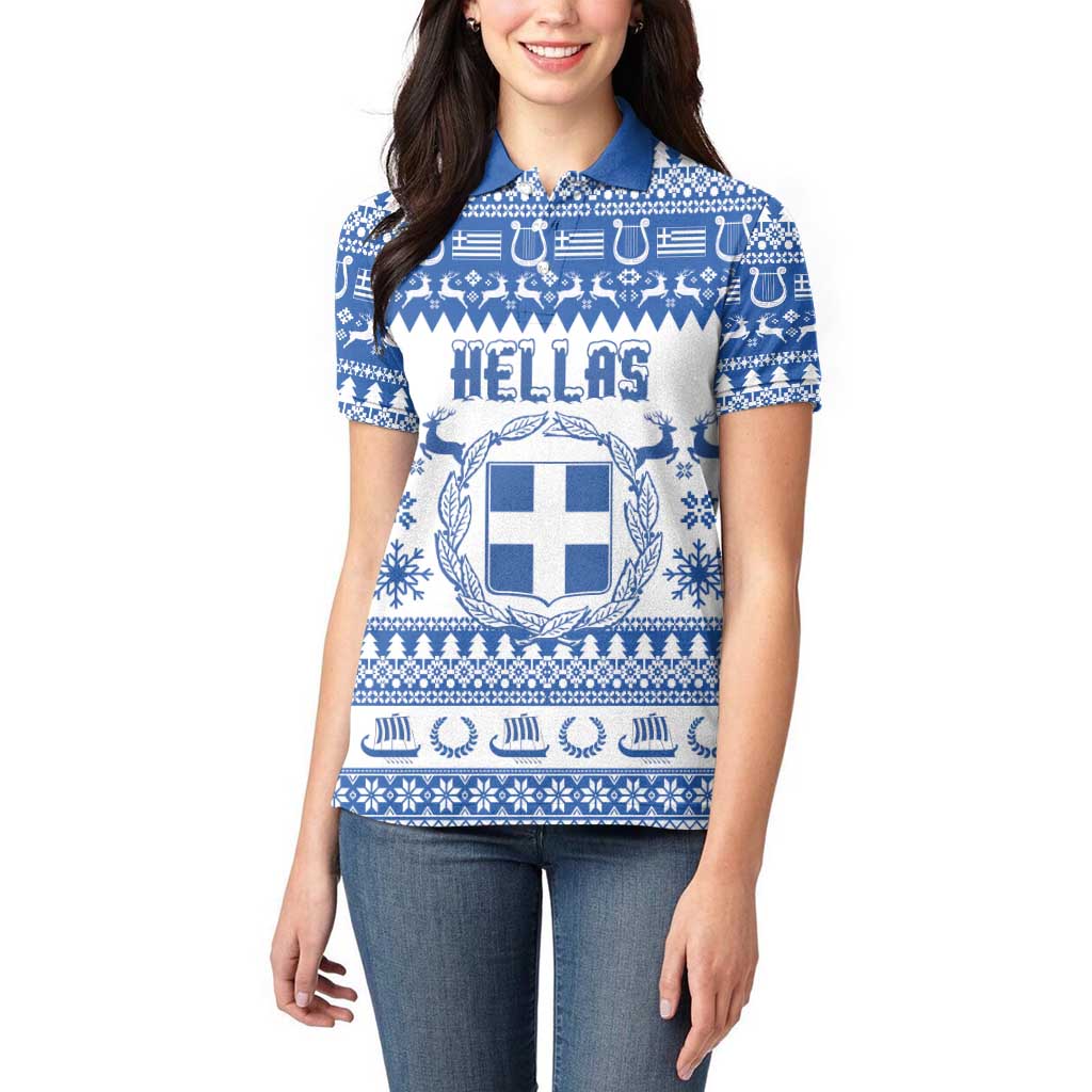 Personalized Christmas Greece Coat Of Arms Women Polo Shirt Hellas Kala Christougena - Wonder Print Shop