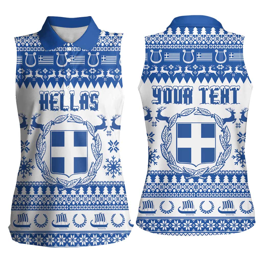 Personalized Christmas Greece Coat Of Arms Women Sleeveless Polo Shirt Hellas Kala Christougena - Wonder Print Shop