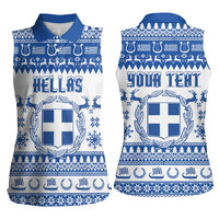 Personalized Christmas Greece Coat Of Arms Women Sleeveless Polo Shirt Hellas Kala Christougena - Wonder Print Shop