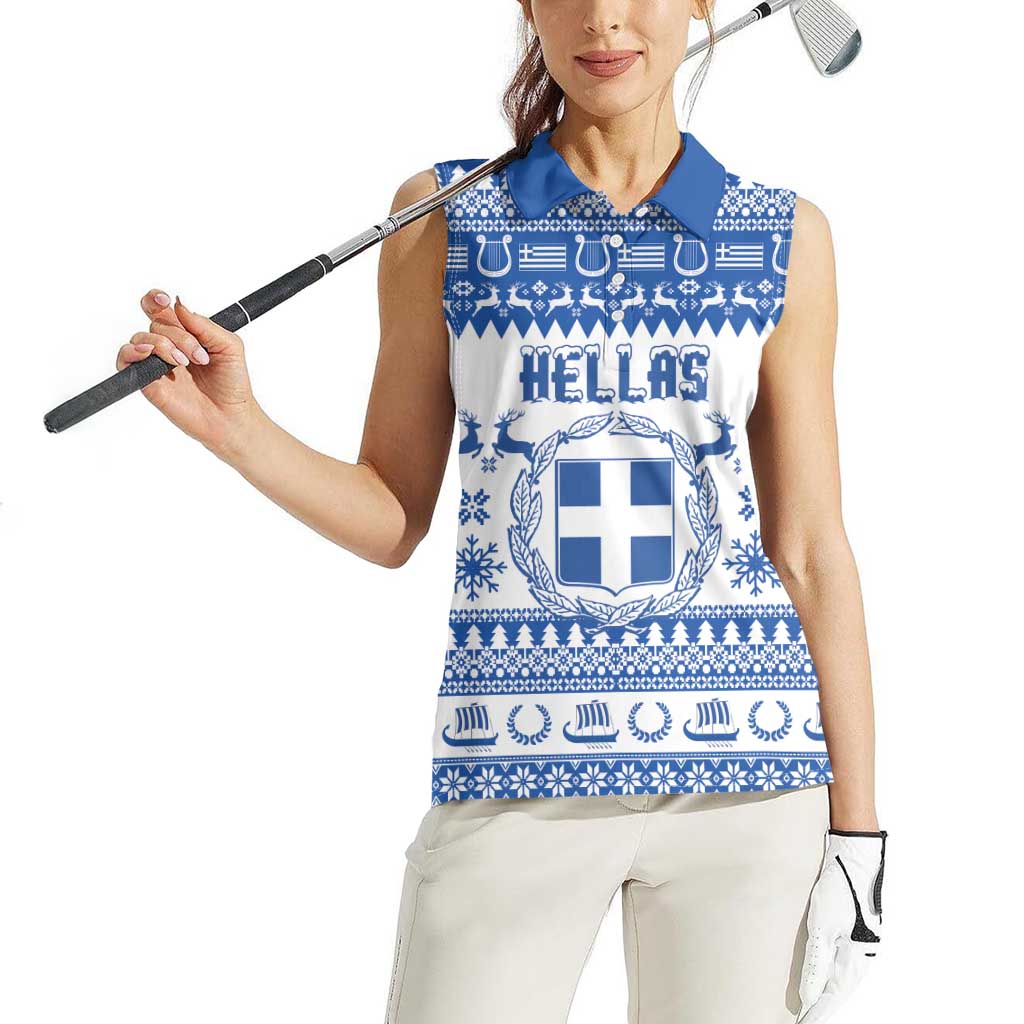 Personalized Christmas Greece Coat Of Arms Women Sleeveless Polo Shirt Hellas Kala Christougena - Wonder Print Shop