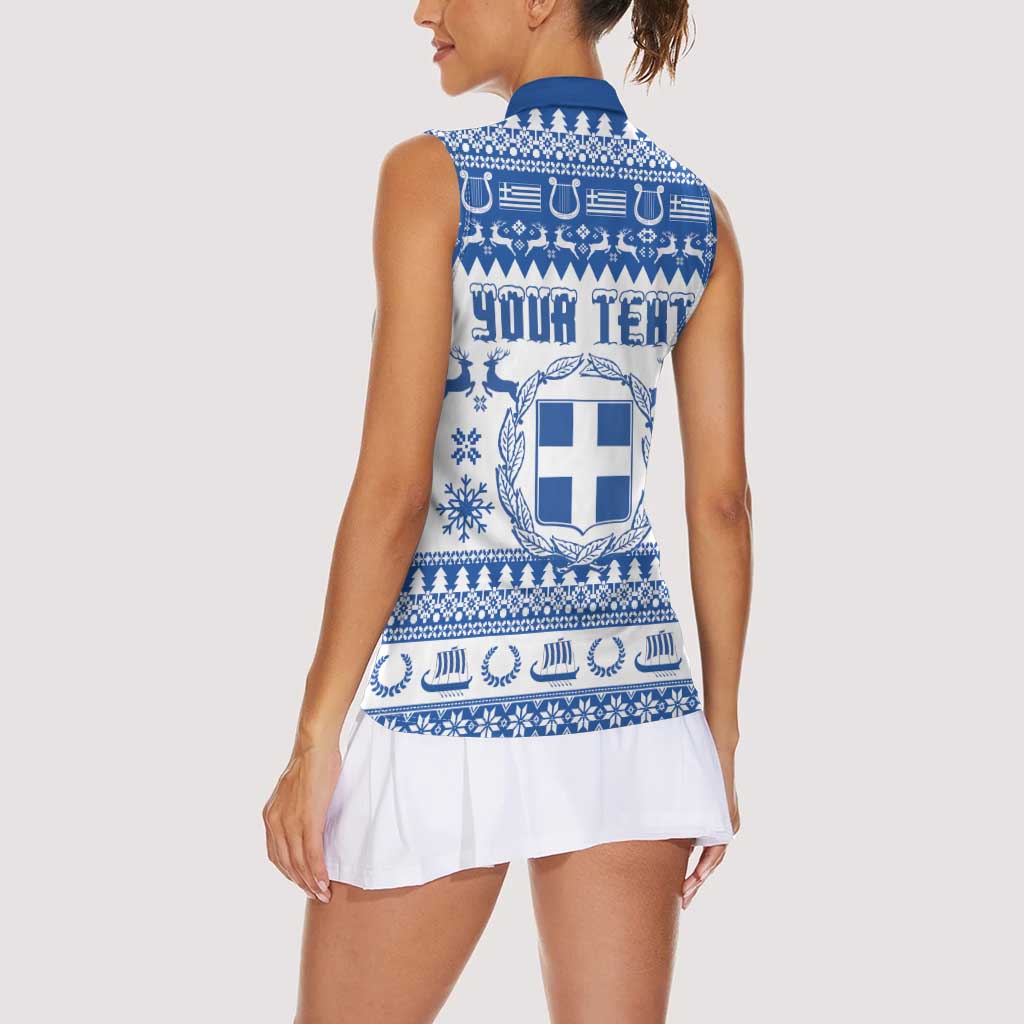 Personalized Christmas Greece Coat Of Arms Women Sleeveless Polo Shirt Hellas Kala Christougena - Wonder Print Shop