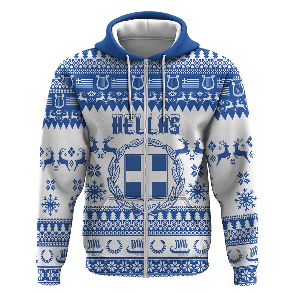 Personalized Christmas Greece Coat Of Arms Zip Hoodie Hellas Kala Christougena - Wonder Print Shop