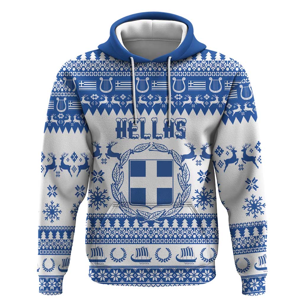 Personalized Christmas Greece Coat Of Arms Zip Hoodie Hellas Kala Christougena - Wonder Print Shop