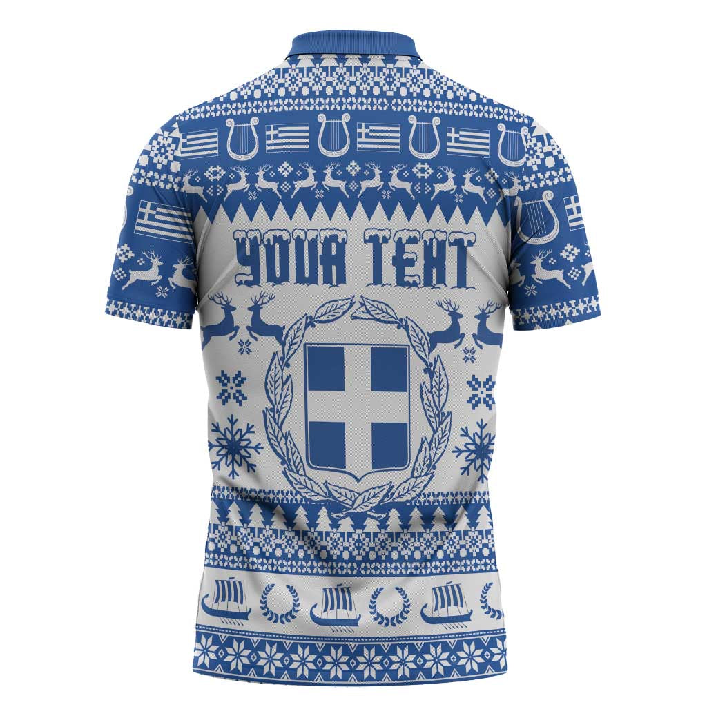 Personalized Christmas Greece Coat Of Arms Zipper Polo Shirt Hellas Kala Christougena - Wonder Print Shop