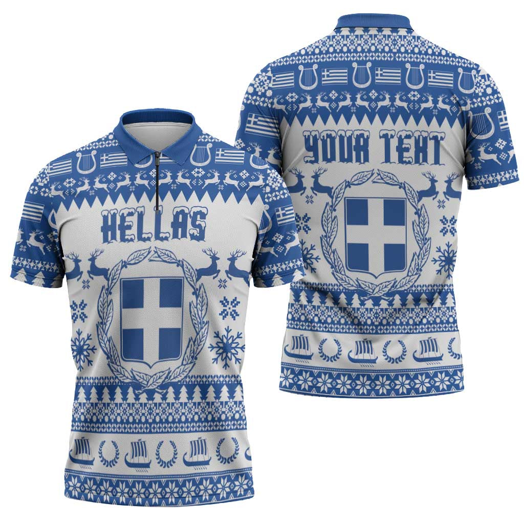 Personalized Christmas Greece Coat Of Arms Zipper Polo Shirt Hellas Kala Christougena - Wonder Print Shop