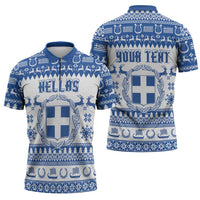 Personalized Christmas Greece Coat Of Arms Zipper Polo Shirt Hellas Kala Christougena - Wonder Print Shop