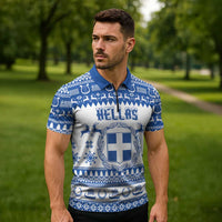 Personalized Christmas Greece Coat Of Arms Zipper Polo Shirt Hellas Kala Christougena - Wonder Print Shop