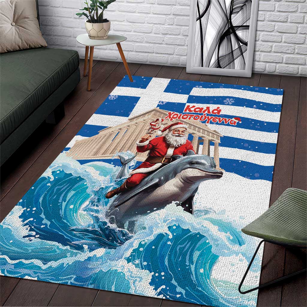 Greece Christmas Area Rug Santa Claus Riding Dolphin - Wonder Print Shop