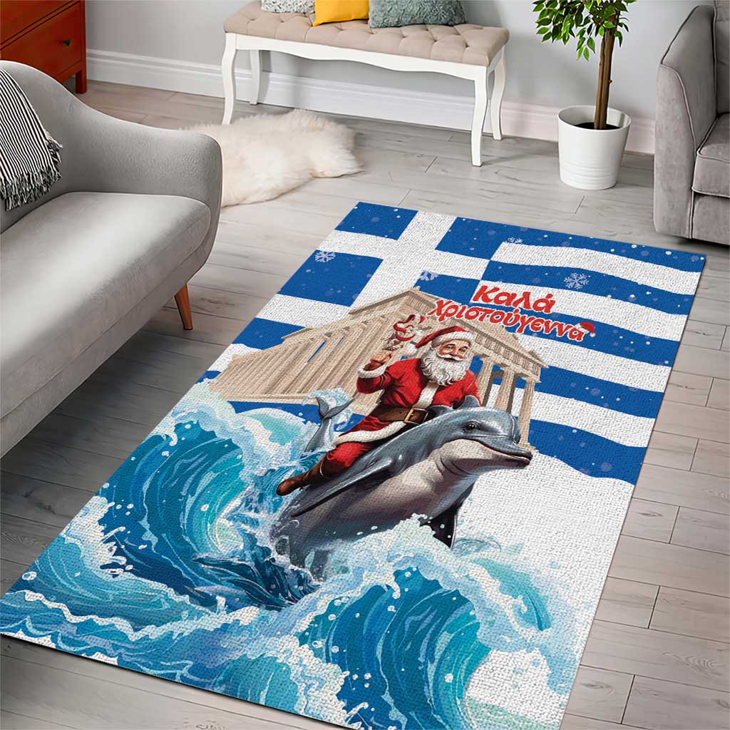 Greece Christmas Area Rug Santa Claus Riding Dolphin - Wonder Print Shop