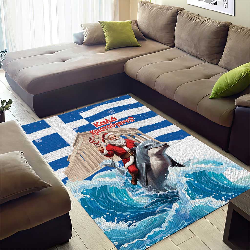 Greece Christmas Area Rug Santa Claus Riding Dolphin - Wonder Print Shop