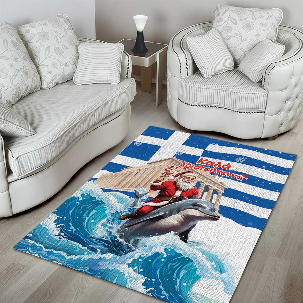 Greece Christmas Area Rug Santa Claus Riding Dolphin - Wonder Print Shop