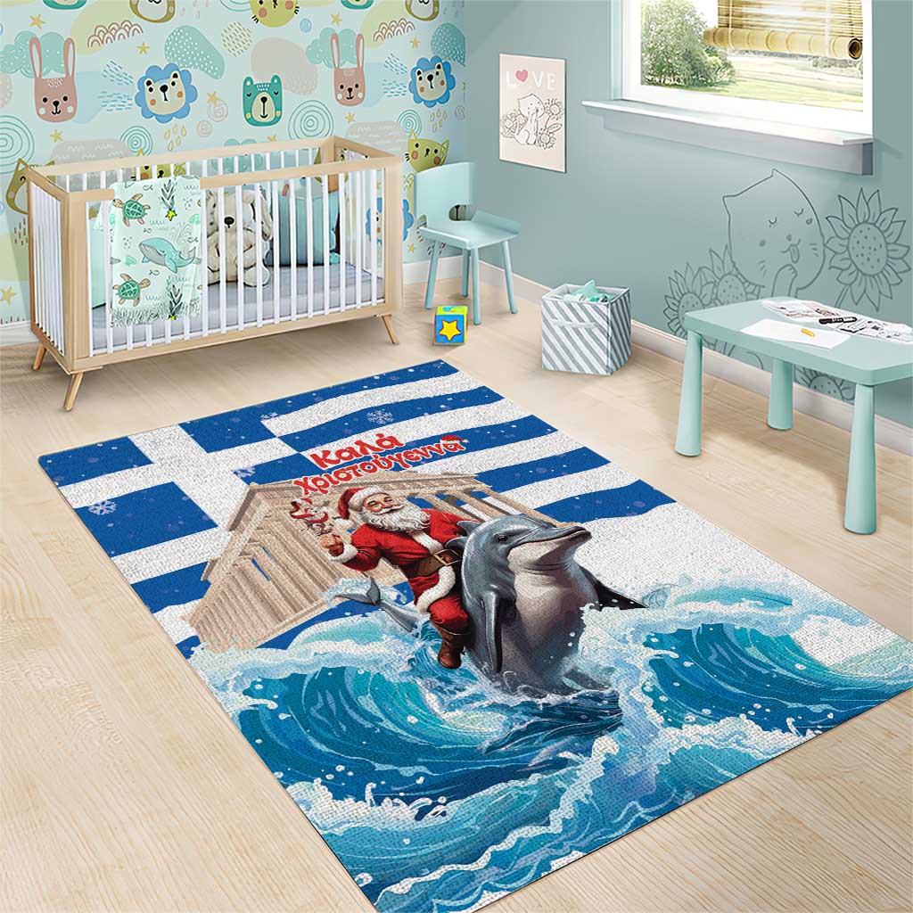 Greece Christmas Area Rug Santa Claus Riding Dolphin - Wonder Print Shop