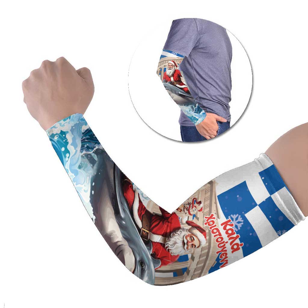 Greece Christmas Arm Sleeves Santa Claus Riding Dolphin - Wonder Print Shop