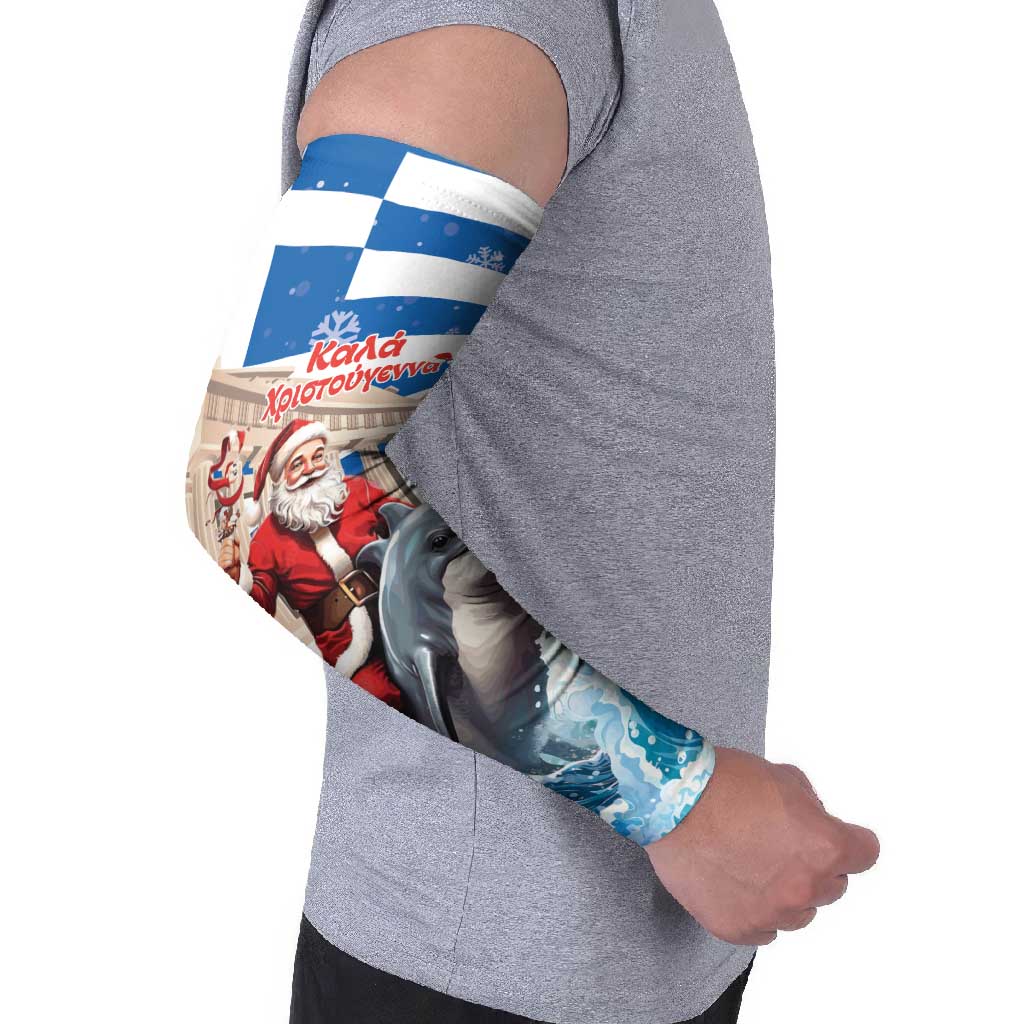 Greece Christmas Arm Sleeves Santa Claus Riding Dolphin - Wonder Print Shop