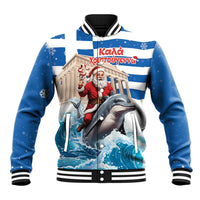 Greece Christmas Baseball Jacket Santa Claus Riding Dolphin - Wonder Print Shop