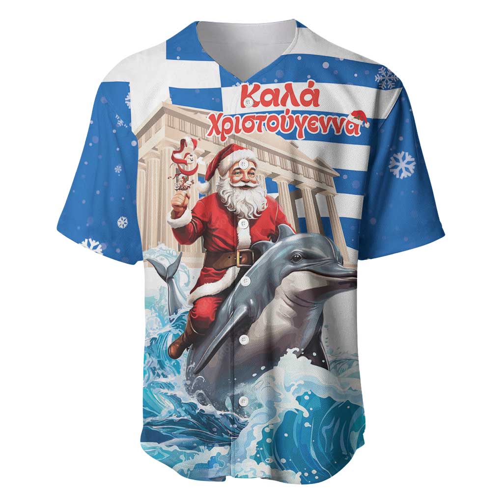 Greece Christmas Baseball Jersey Santa Claus Riding Dolphin - Wonder Print Shop