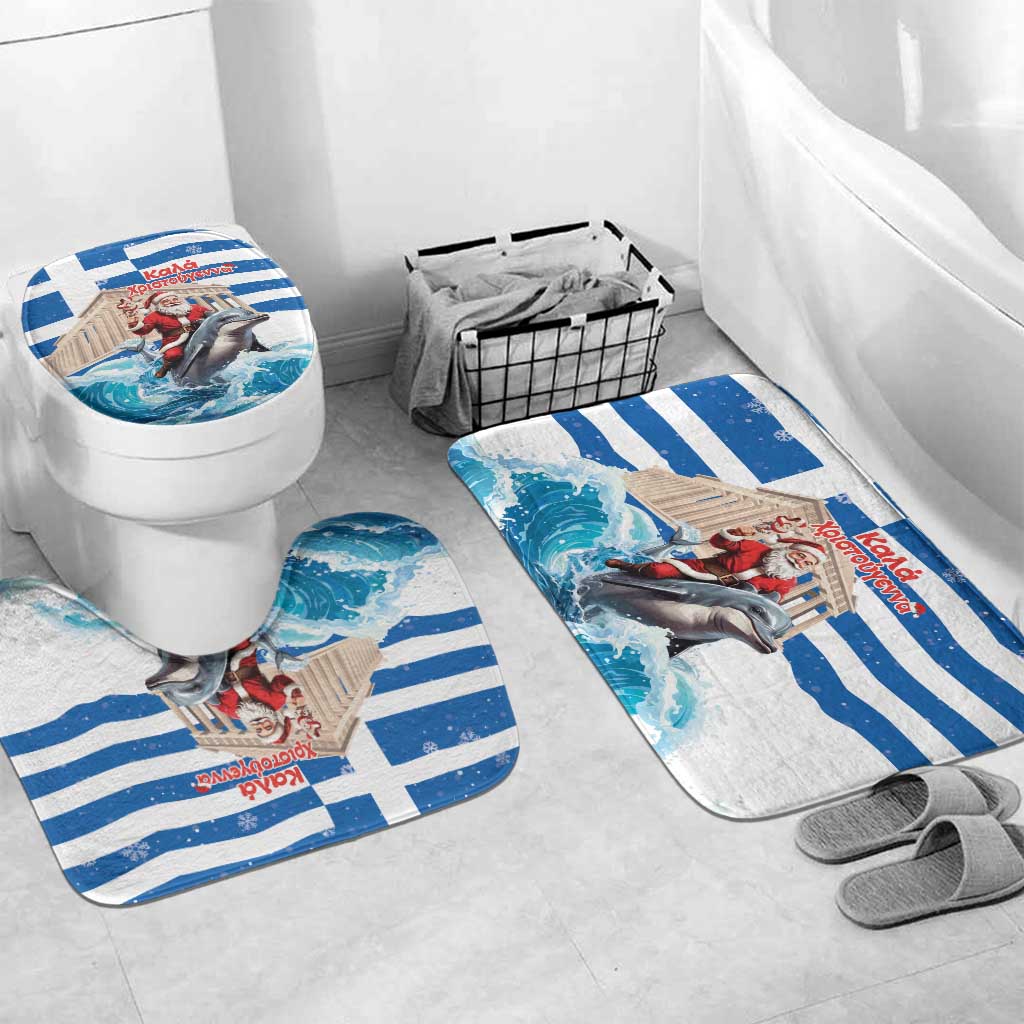 Greece Christmas Bathroom Set Santa Claus Riding Dolphin - Wonder Print Shop