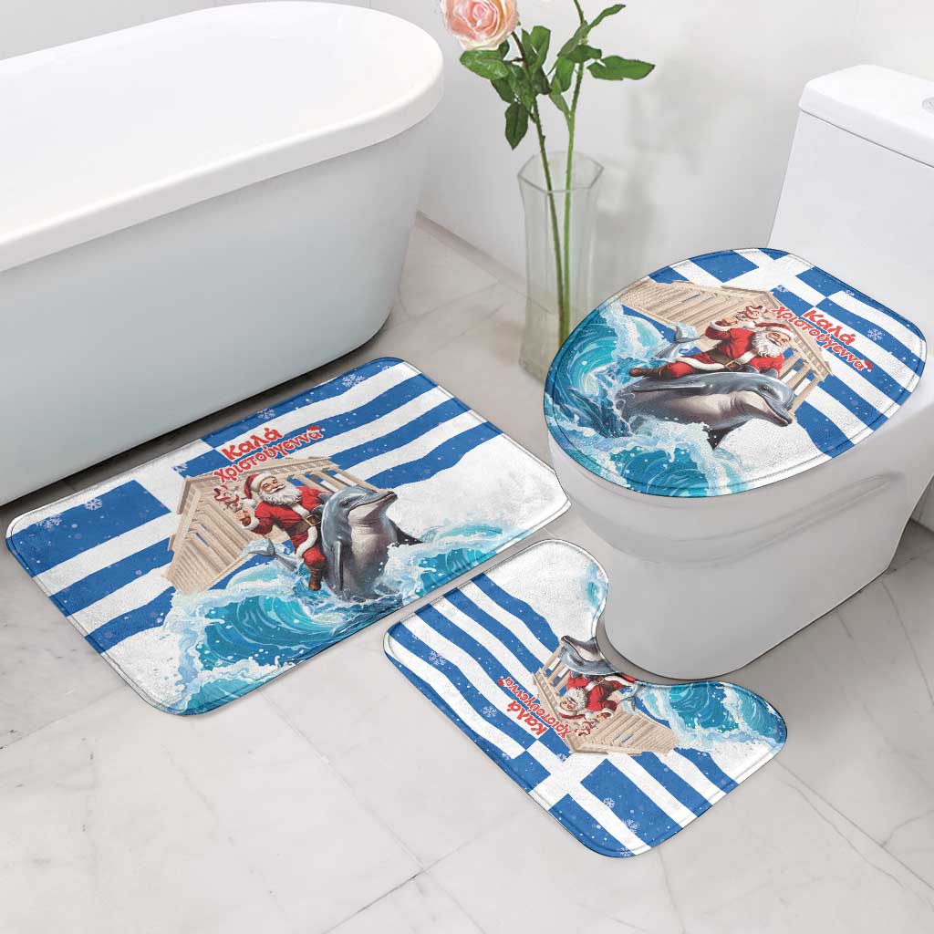 Greece Christmas Bathroom Set Santa Claus Riding Dolphin - Wonder Print Shop