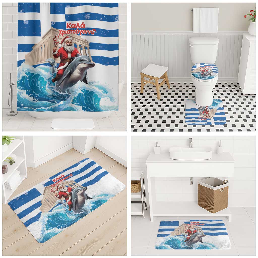 Greece Christmas Bathroom Set Santa Claus Riding Dolphin - Wonder Print Shop