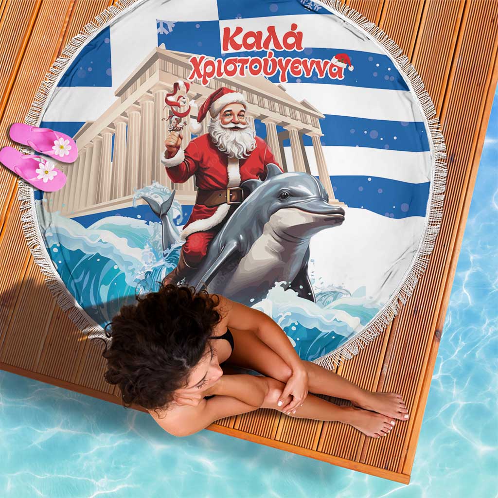 Greece Christmas Beach Blanket Santa Claus Riding Dolphin - Wonder Print Shop