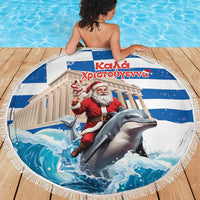 Greece Christmas Beach Blanket Santa Claus Riding Dolphin - Wonder Print Shop