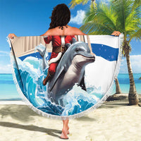 Greece Christmas Beach Blanket Santa Claus Riding Dolphin - Wonder Print Shop