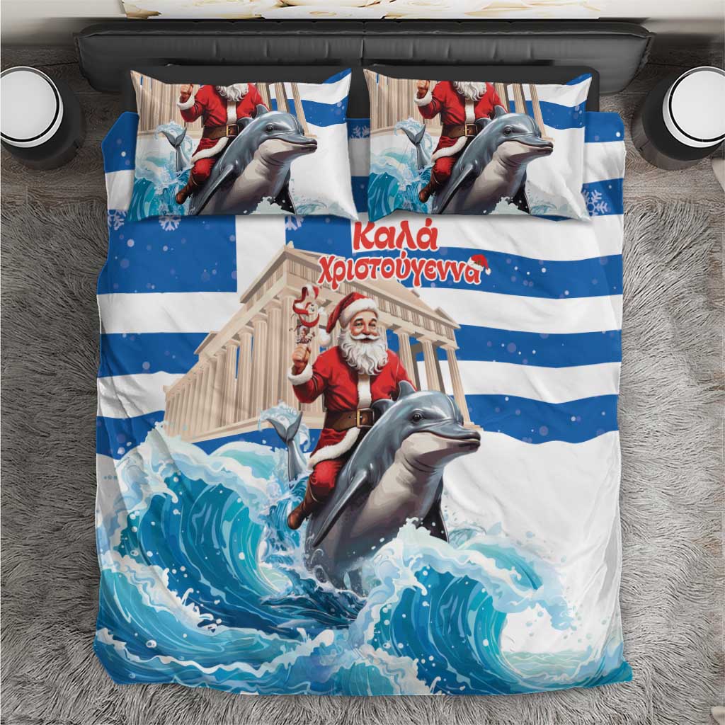 Greece Christmas Bedding Set Santa Claus Riding Dolphin - Wonder Print Shop