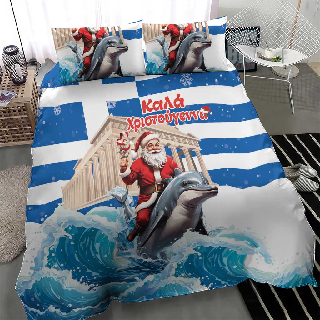 Greece Christmas Bedding Set Santa Claus Riding Dolphin - Wonder Print Shop