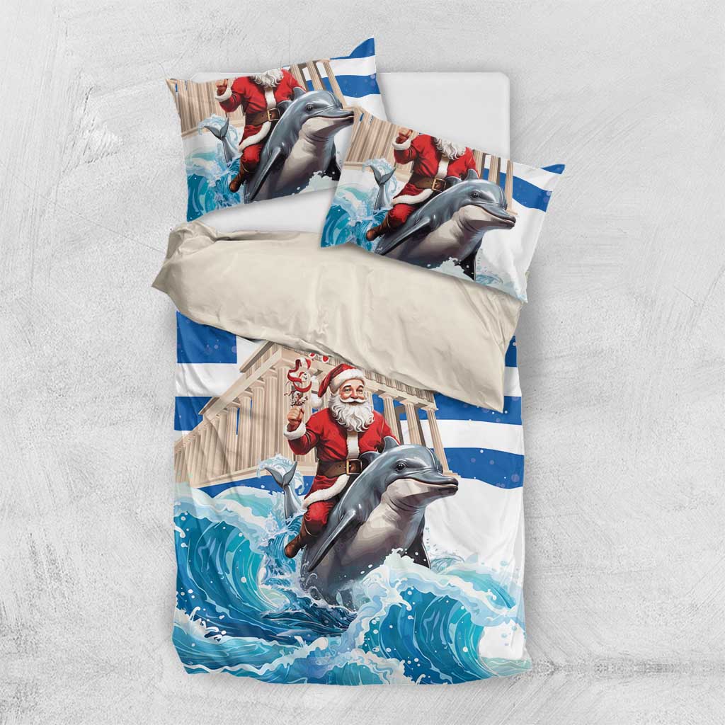 Greece Christmas Bedding Set Santa Claus Riding Dolphin - Wonder Print Shop
