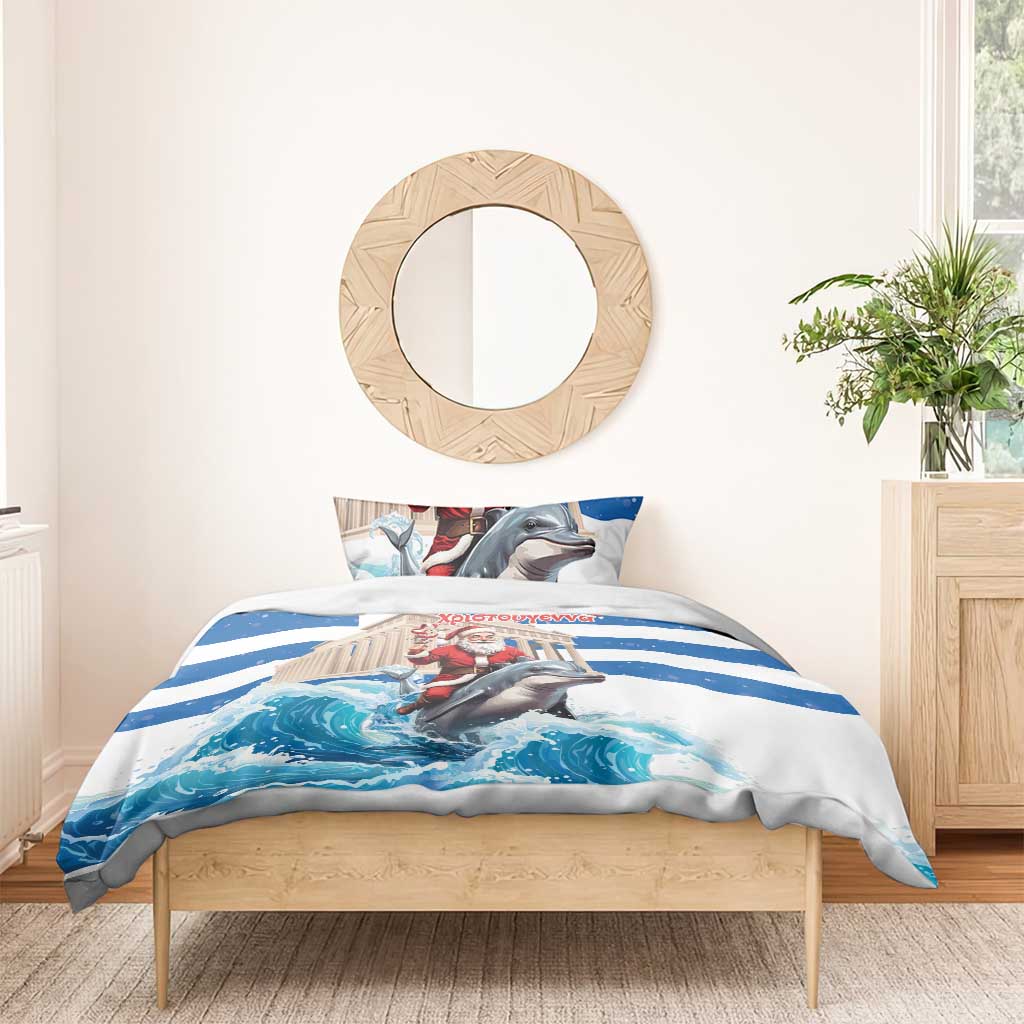 Greece Christmas Bedding Set Santa Claus Riding Dolphin - Wonder Print Shop