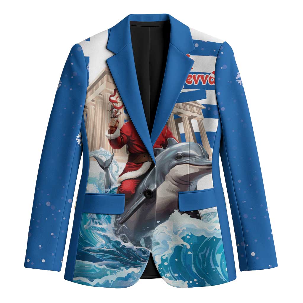 Greece Christmas Blazer Santa Claus Riding Dolphin - Wonder Print Shop