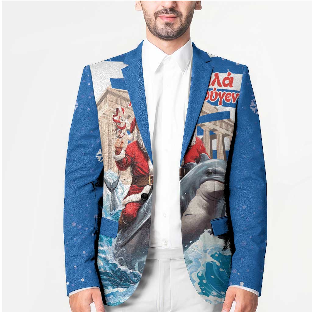 Greece Christmas Blazer Santa Claus Riding Dolphin - Wonder Print Shop