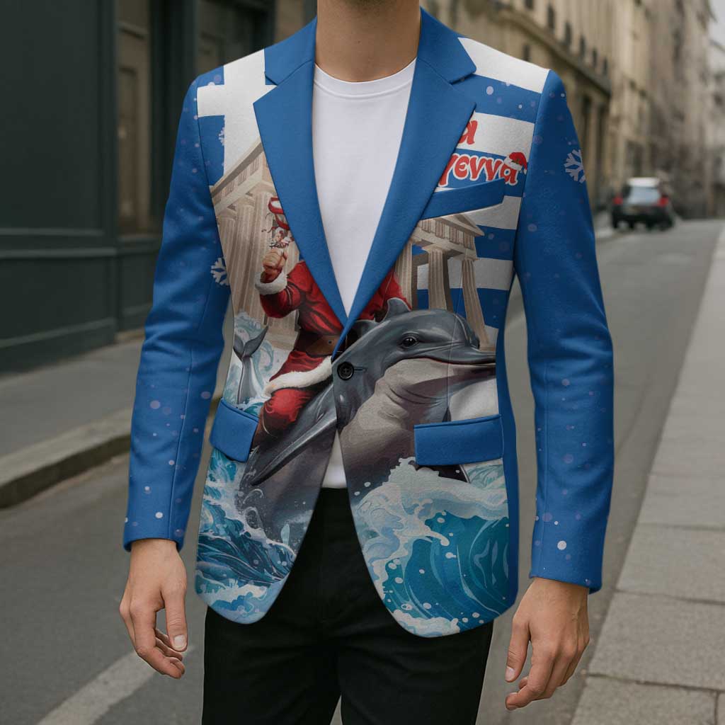 Greece Christmas Blazer Santa Claus Riding Dolphin - Wonder Print Shop