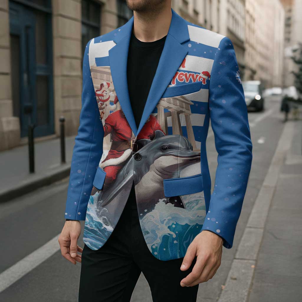 Greece Christmas Blazer Santa Claus Riding Dolphin - Wonder Print Shop