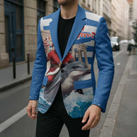Greece Christmas Blazer Santa Claus Riding Dolphin - Wonder Print Shop