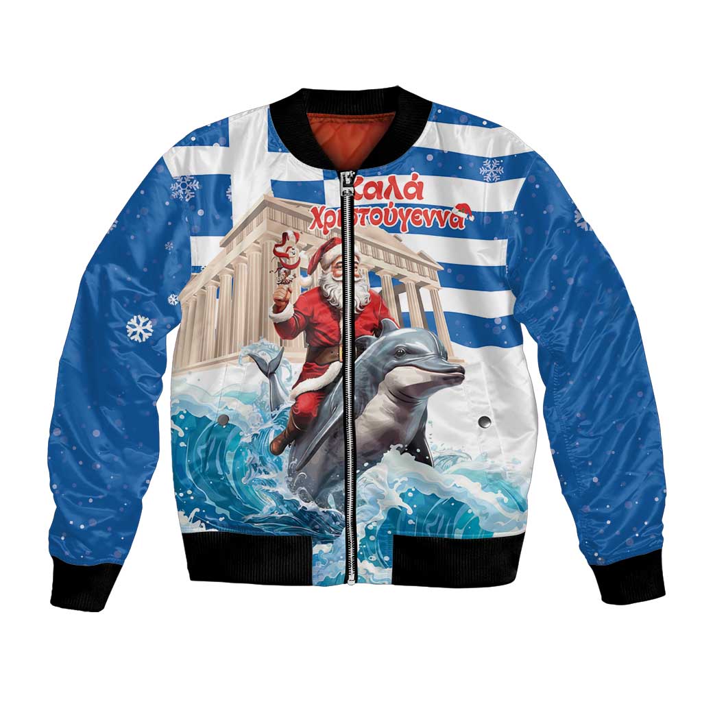 Greece Christmas Bomber Jacket Santa Claus Riding Dolphin - Wonder Print Shop