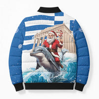 Greece Christmas Bomber Puffer Jacket Santa Claus Riding Dolphin - Wonder Print Shop