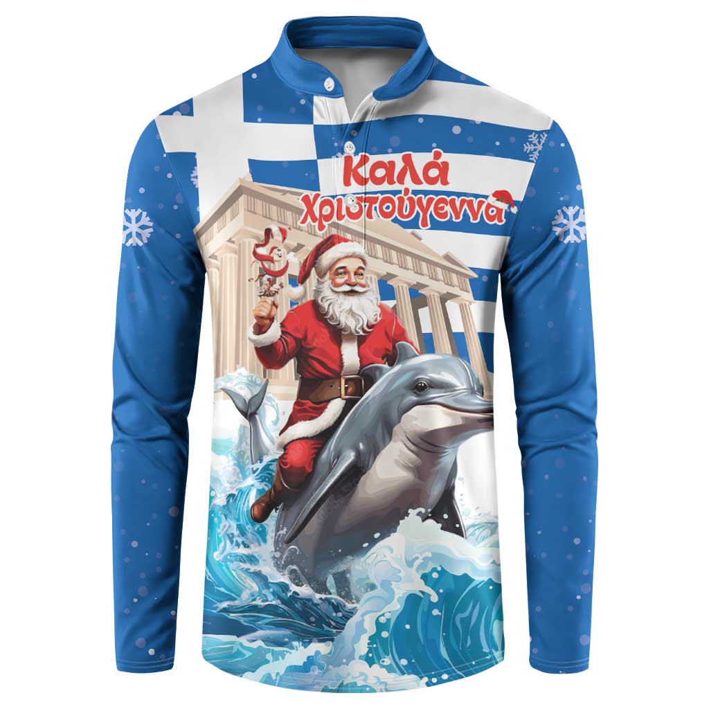 Greece Christmas Button Sweatshirt Santa Claus Riding Dolphin - Wonder Print Shop