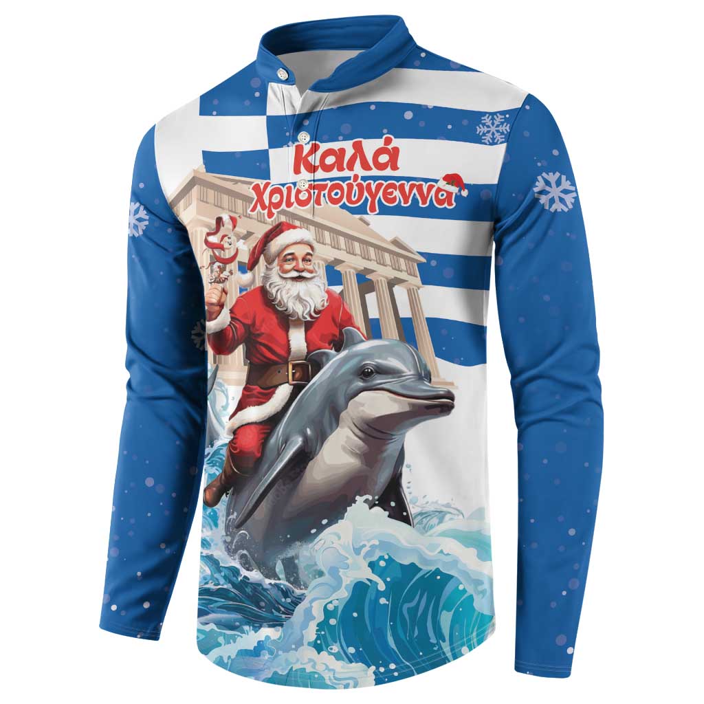 Greece Christmas Button Sweatshirt Santa Claus Riding Dolphin - Wonder Print Shop