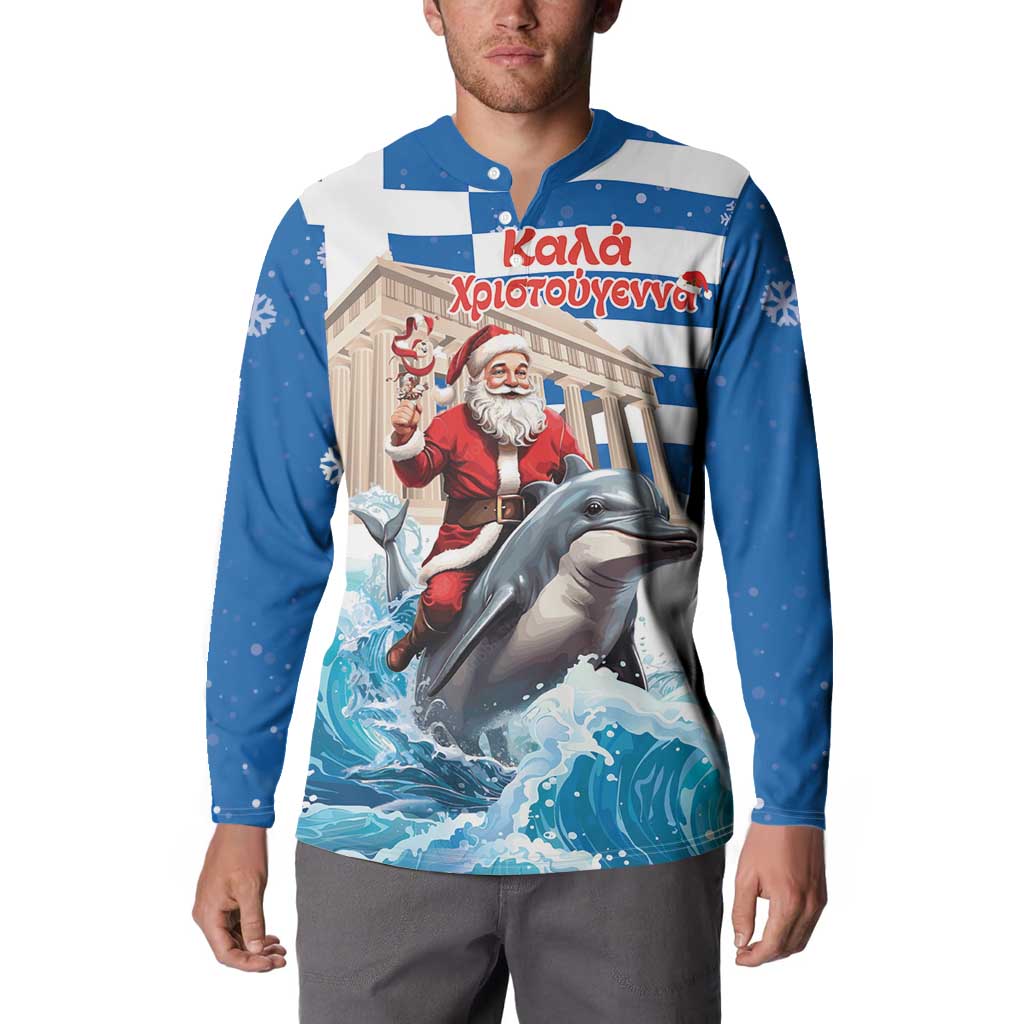 Greece Christmas Button Sweatshirt Santa Claus Riding Dolphin - Wonder Print Shop