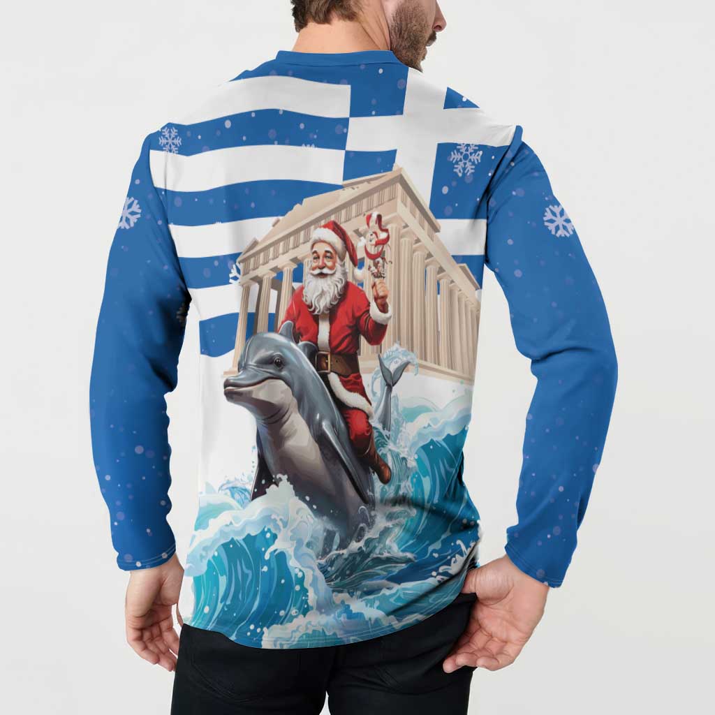 Greece Christmas Button Sweatshirt Santa Claus Riding Dolphin - Wonder Print Shop