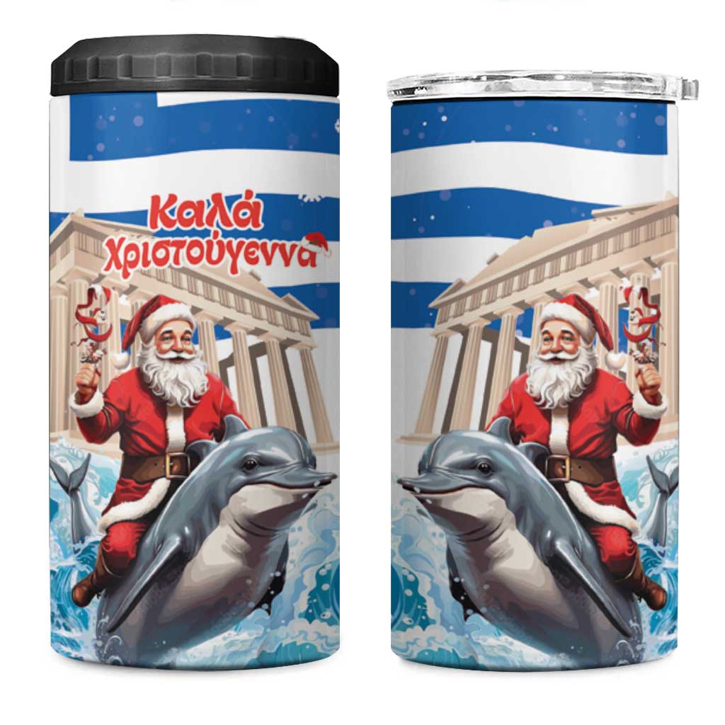Greece Christmas 4 in 1 Can Cooler Tumbler Santa Claus Riding Dolphin - Wonder Print Shop