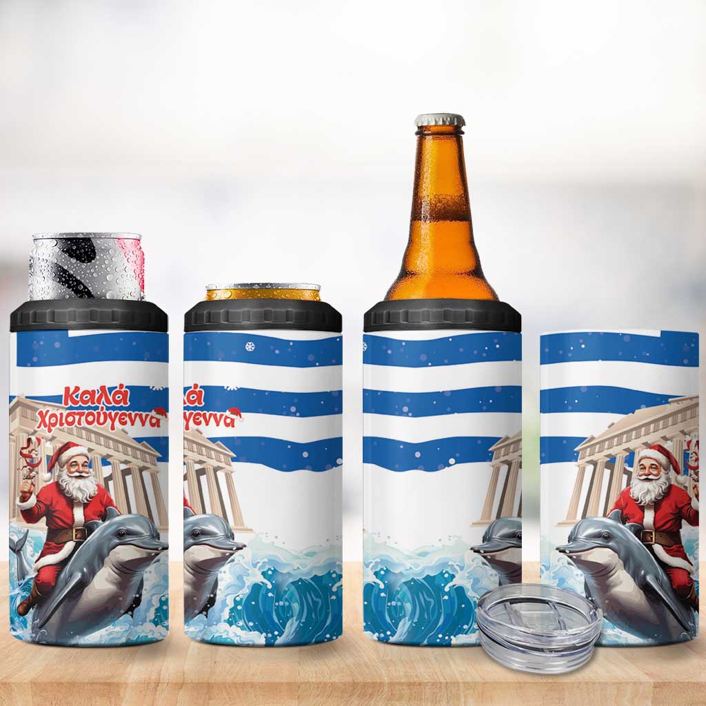 Greece Christmas 4 in 1 Can Cooler Tumbler Santa Claus Riding Dolphin - Wonder Print Shop