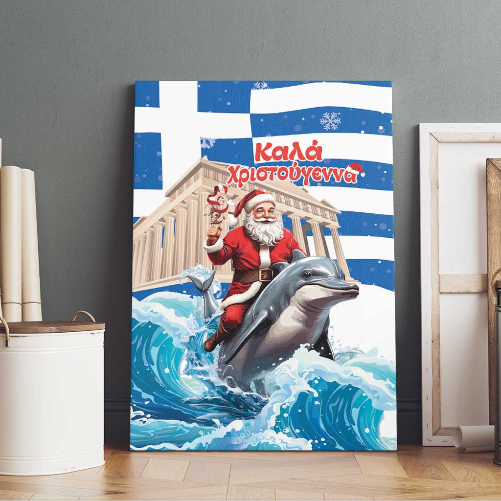 Greece Christmas Canvas Wall Art Santa Claus Riding Dolphin - Wonder Print Shop