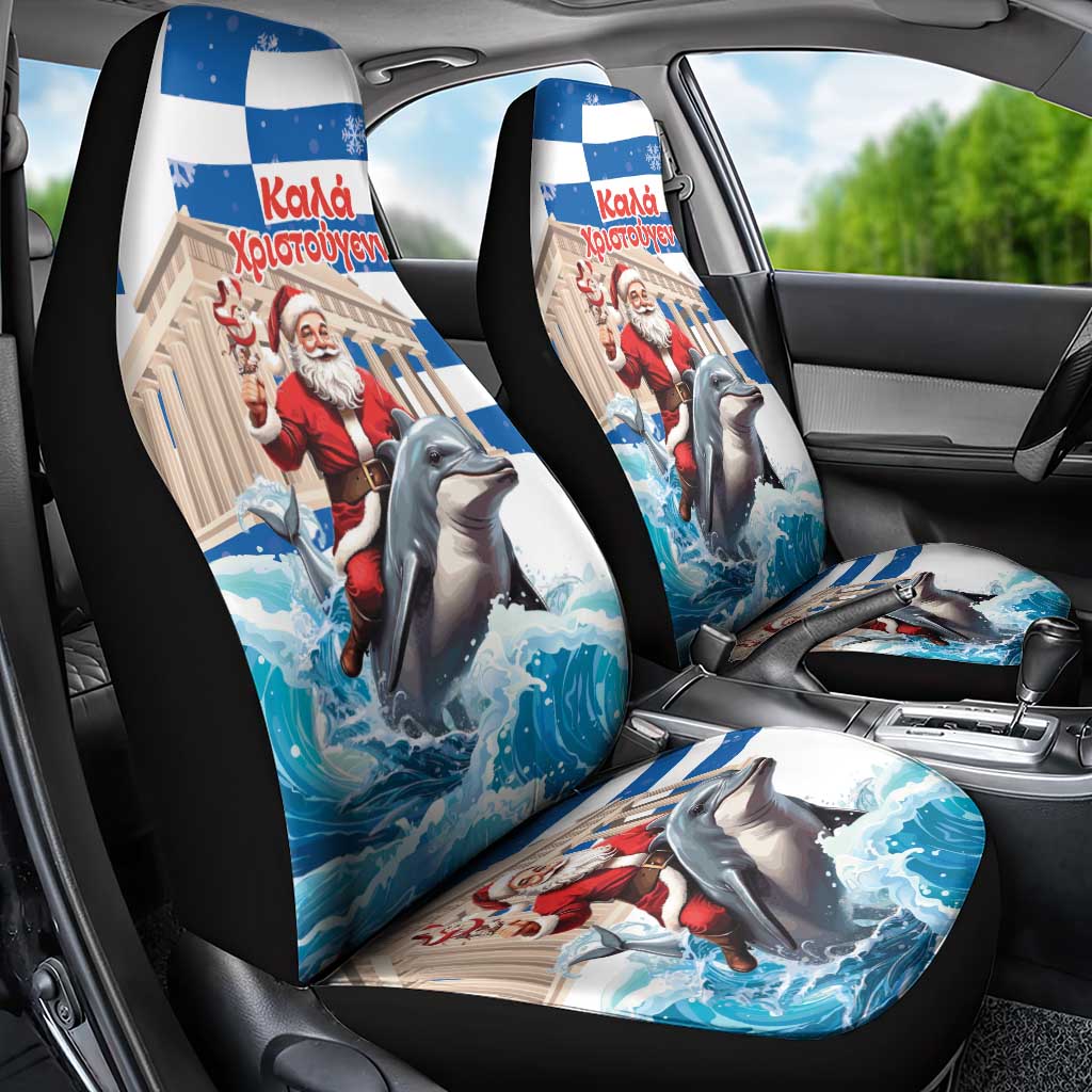Greece Christmas Car Seat Cover Santa Claus Riding Dolphin - Wonder Print Shop