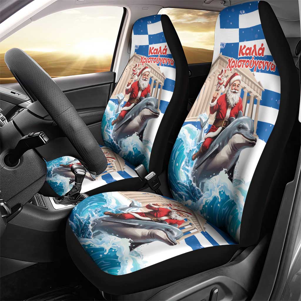 Greece Christmas Car Seat Cover Santa Claus Riding Dolphin - Wonder Print Shop